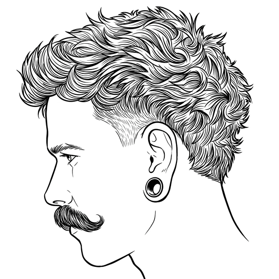 Drewrys - line illustration of a bearded man with styled hair